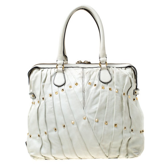 VALENTINO Off White Leather Maison Pintucked Shopper Tote - Picture 4 of 8